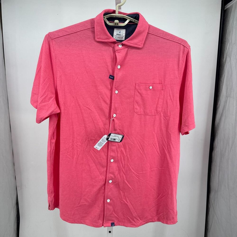 johnnie-O Hangin Out Crouch Shirt Men L Daiquiri Pink Short Sleeve Knit Soft NWT